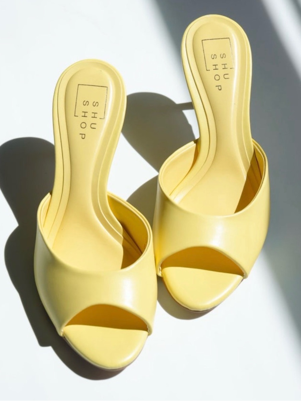 ShuShop Lemon Yellow Open-Toe Slide Heels- NIB